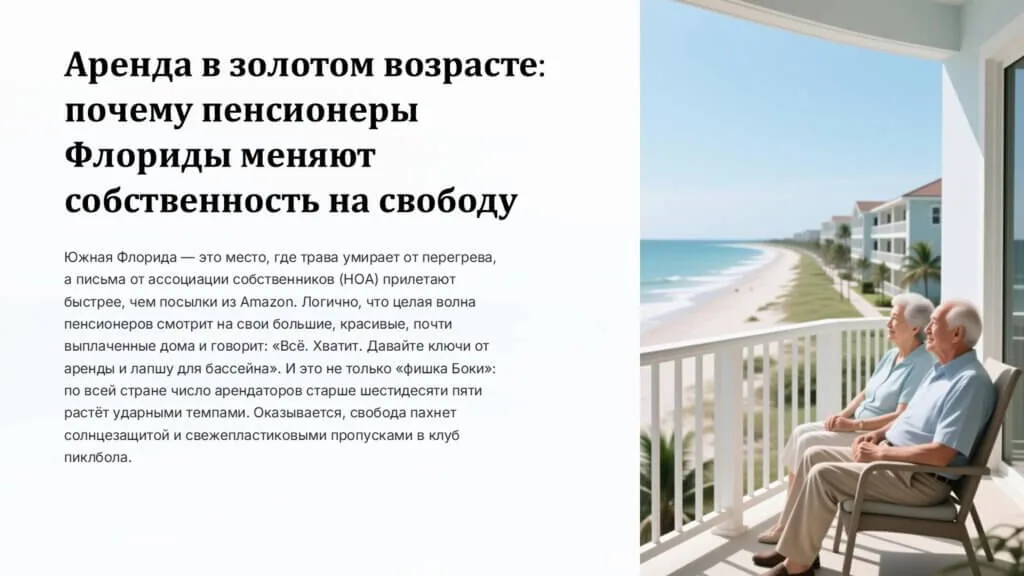 Продал дом — купил свободу: почему пенсионеры во Флориде выбирают аренду